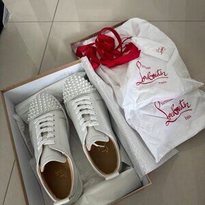 Christian Louboutin Louis Junior Spikes Flat White Leather Sneakers Men’s 42.5